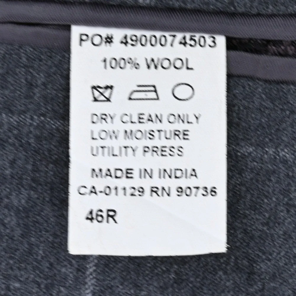 100% Wool Lauren Ralph Lauren Windowpane Plaid Grey Suit Jacket Blazer 46R Luxe